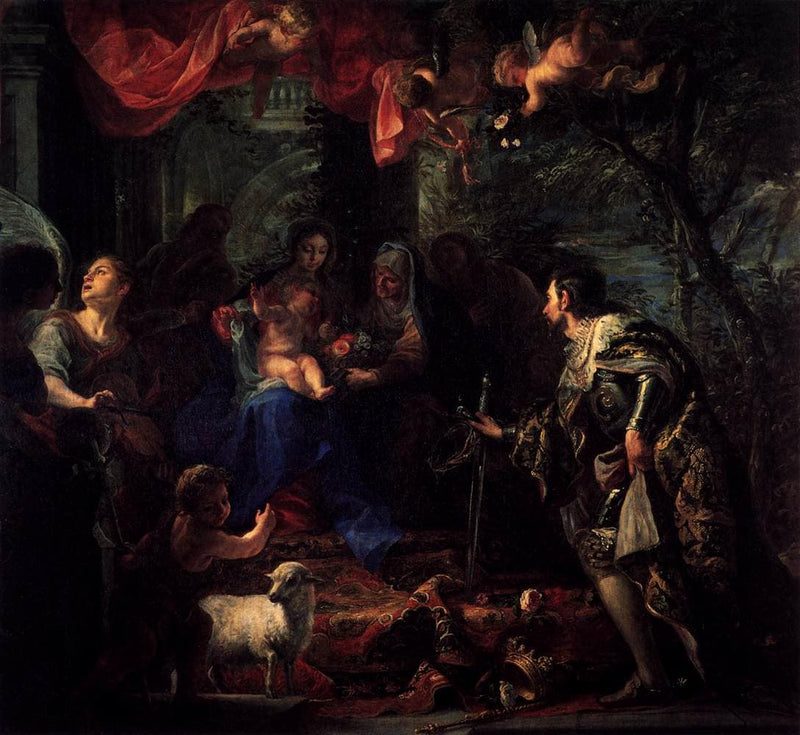 Claudio Coello - Virgin and Child Adored by St Louis, King of France (1668) by Claudio Coello — Oil Painting Reproduction
