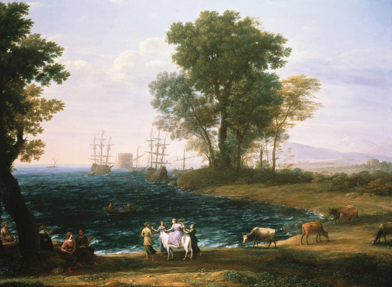 Coast scene with Europa and Zeus in the guise of a white bull by Claude Lorrain — Oil Painting Reproduction