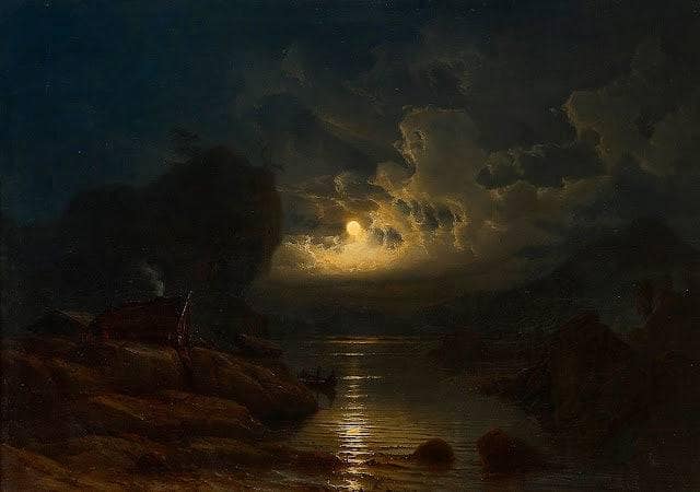 Coastal Landscape with crowds of Moonlight by Knud Baade — Oil Painting Reproduction