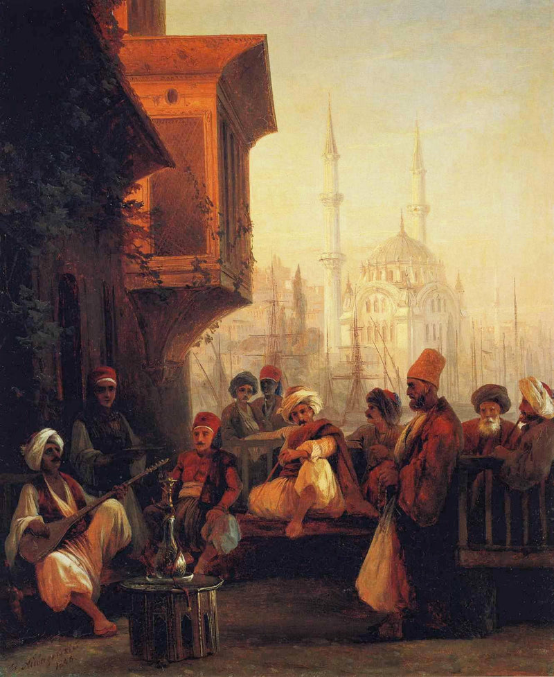Coffee house by the Ortaköy Mosque in Constantinople by Ivan Aivazovsky — Oil Painting Reproduction