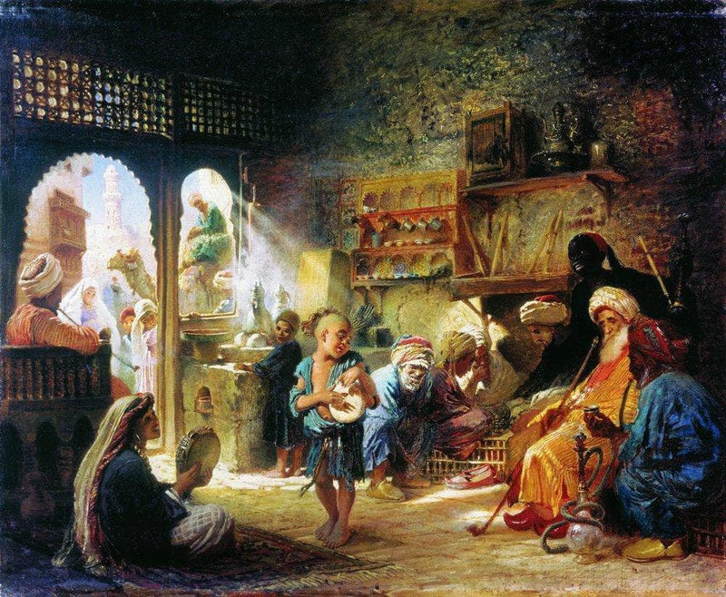 Coffee House in Cairo by Konstantin Makovsky — Oil Painting Reproduction