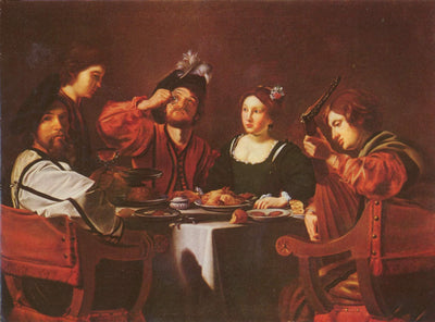 Company at the table in modern living room
