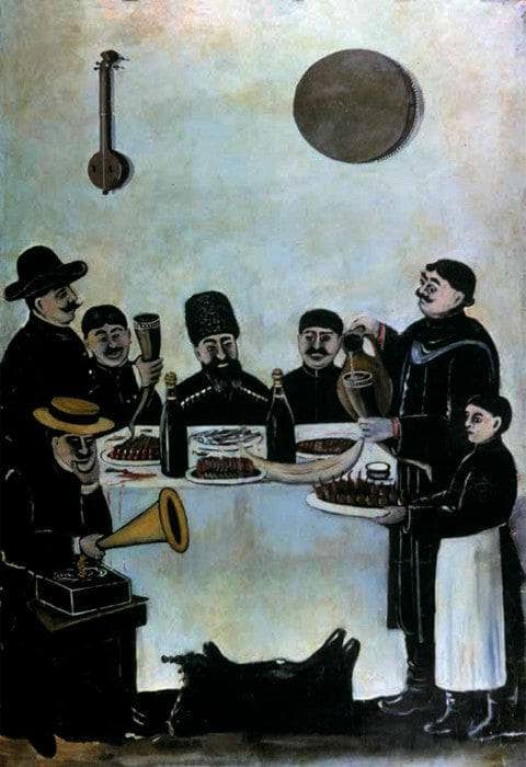 The feast of Tbilisian merchants accompanied by the gramophone by Niko Pirosmani — Oil Painting Reproduction