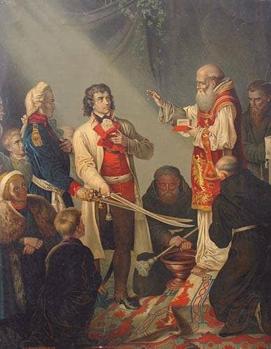 Consecration of the Sabres of Tadeusz KoÅciuszko and Józef Wodzicki in Kraków in 1794 by Walery Eljasz Radzikowski — Oil Painting Reproduction