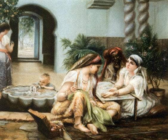 Conversation on the terrace by Gustavo Simoni — Oil Painting Reproduction
