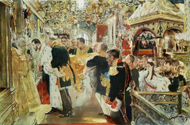 Coronation of the Emperor Nicholas II in The Uspensky Cathedral by Valentin Serov — Oil Painting Reproduction