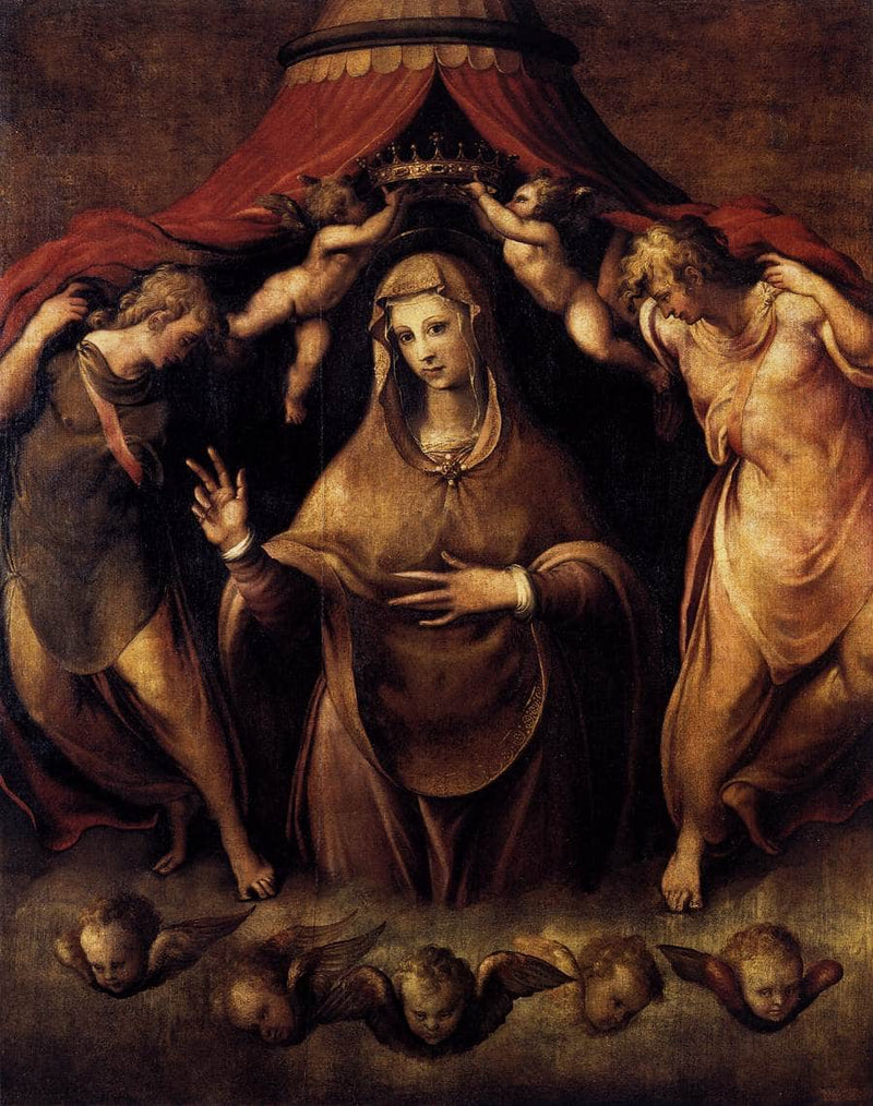 Coronation of the Virgin with Angels by Francesco de' Rossi (Francesco Salviati), "Cecchino" — Oil Painting Reproduction
