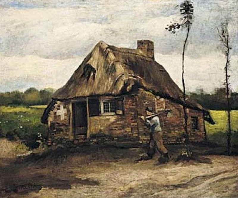 Cottage with Peasant Coming Home by Vincent van Gogh — Oil Painting Reproduction