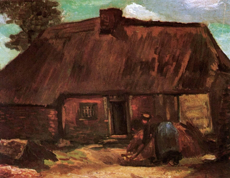 Cottage with Peasant Woman Digging by Vincent van Gogh — Oil Painting Reproduction