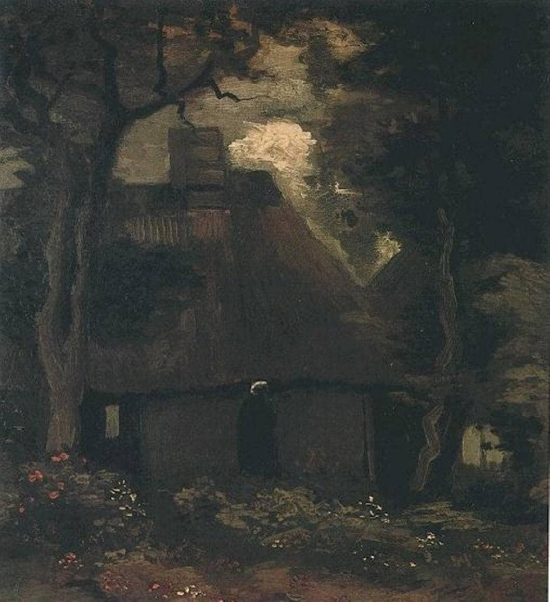 Cottage with Trees and Peasant Woman by Vincent van Gogh — Oil Painting Reproduction