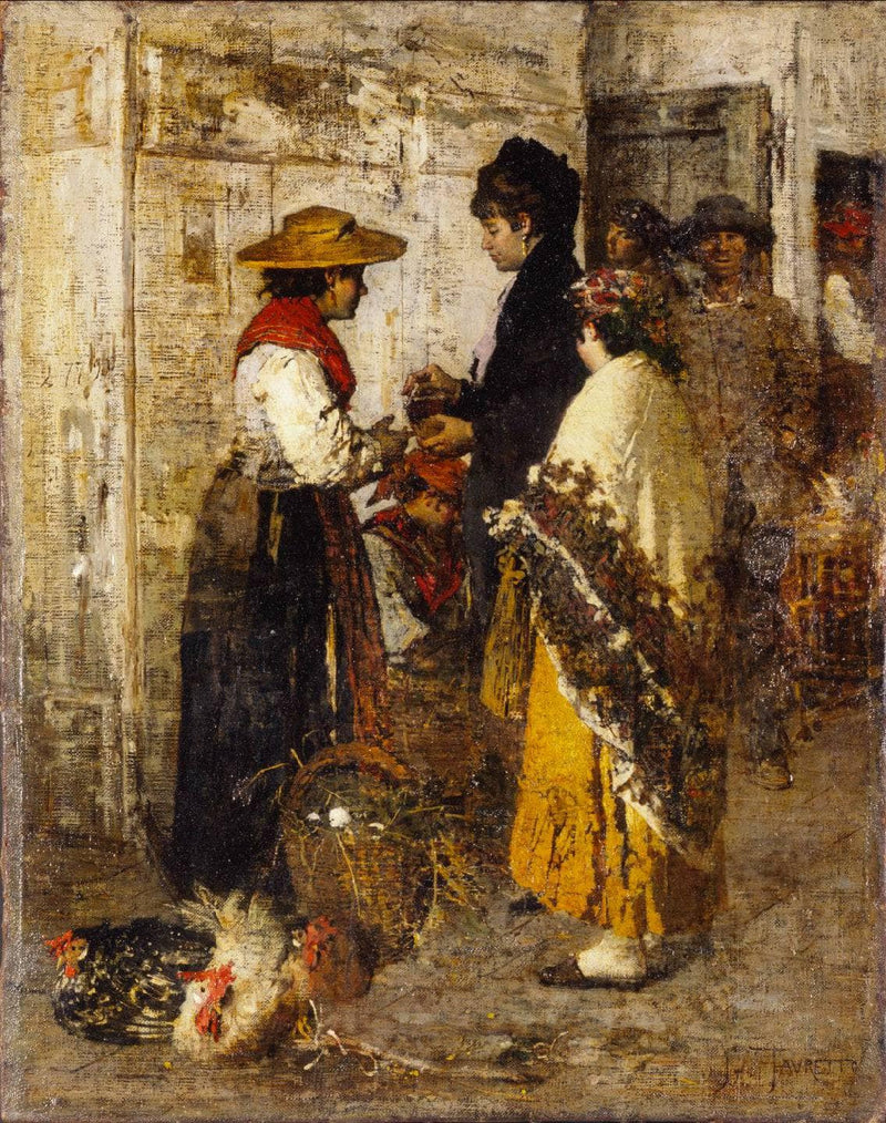 Country woman in the chicken coop by Giacomo Favretto — Oil Painting Reproduction