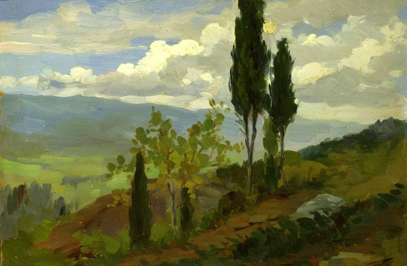 Countryside with cypresses by Cristiano Banti — Oil Painting Reproduction