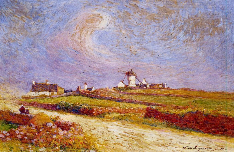 Countryside with Windmill, near Batz by Ferdinand du Puigaudeau — Oil Painting Reproduction