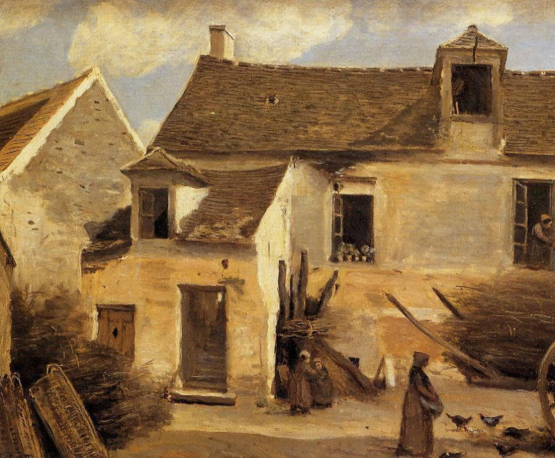 Courtyard of a bakery near Paris (Courtyard of a House near Paris) by Camille Corot — Oil Painting Reproduction