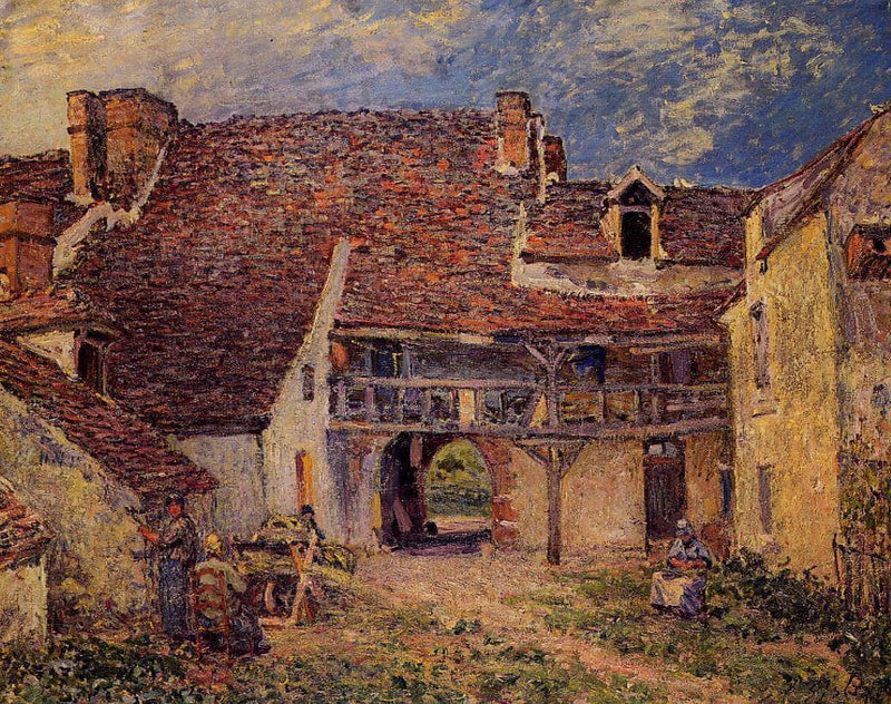 Courtyard of a Farm at Saint Mammes by Alfred Sisley — Oil Painting Reproduction