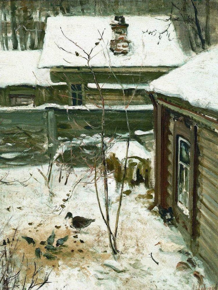 Courtyard. Winter. by Aleksey Savrasov — Oil Painting Reproduction