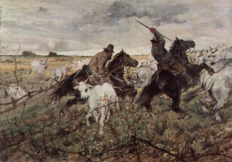 Cowboys and herds in the Maremma by Giovanni Fattori — Oil Painting Reproduction