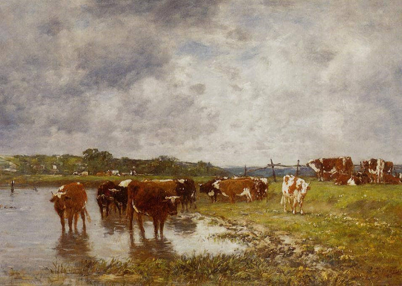 Cows in a Meadow on the Banks of the Toques by Eugene Boudin — Oil Painting Reproduction
