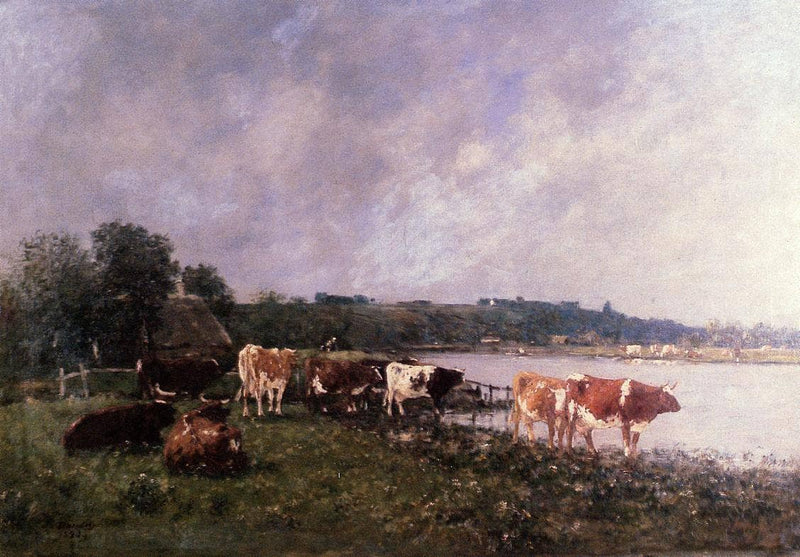 Cows on the Riverbanks of the Touques by Eugene Boudin — Oil Painting Reproduction