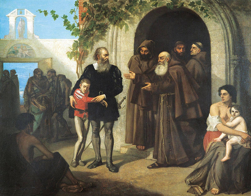 Christopher Columbus and his Son are Housed in the Convent of La Rábida by Ignacio Merino — Oil Painting Reproduction