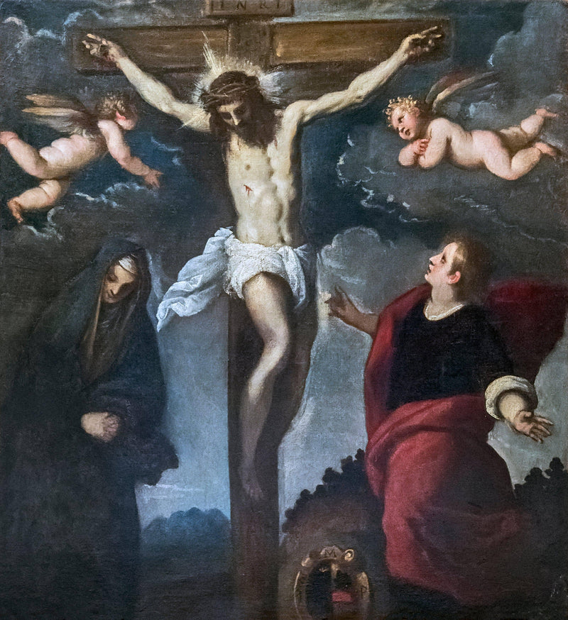 Crucifix Between Our Lady And Saint John by Palma il Giovane — Oil Painting Reproduction