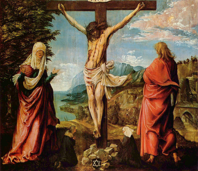 Crucifixion scene, Christ on the Cross with Mary and John by Albrecht Altdorfer — Oil Painting Reproduction