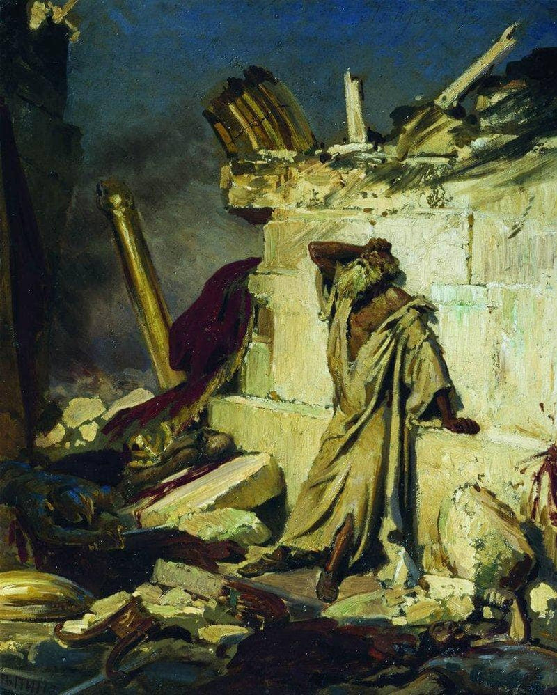 Cry of prophet Jeremiah on the Ruins of Jerusalem (on a Bible subject) by Ilya Repin — Oil Painting Reproduction