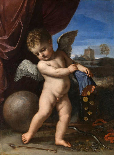 Cupid spurning riches in dining room