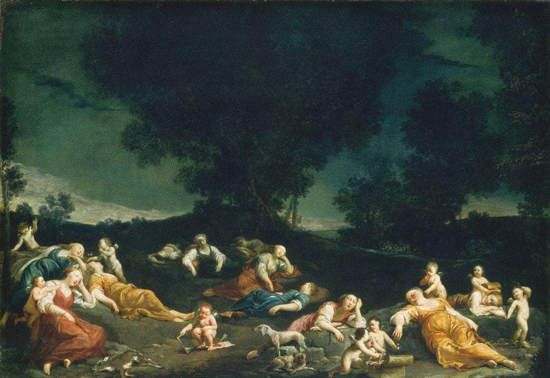 Nymphs Disarming Sleeping Cupids by Giuseppe Maria Crespi — Oil Painting Reproduction
