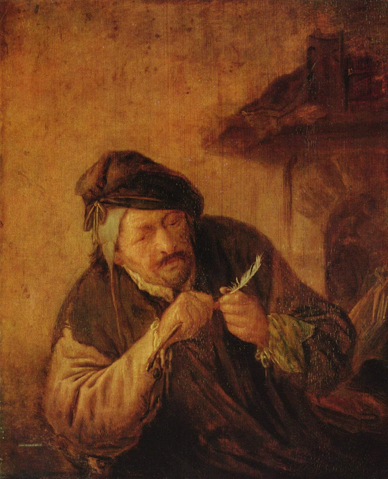 Cutting the Feather by Adriaen van Ostade — Oil Painting Reproduction