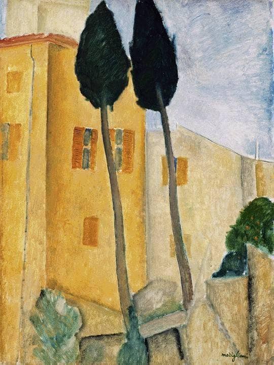 Cypress Trees and House by Amedeo Modigliani — Oil Painting Reproduction