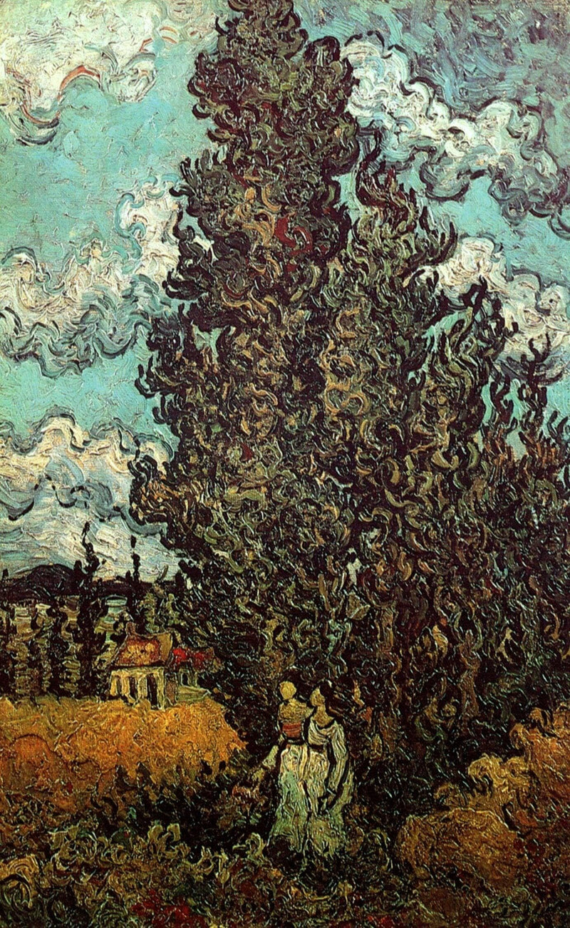Cypresses and Two Women by Vincent van Gogh — Oil Painting Reproduction