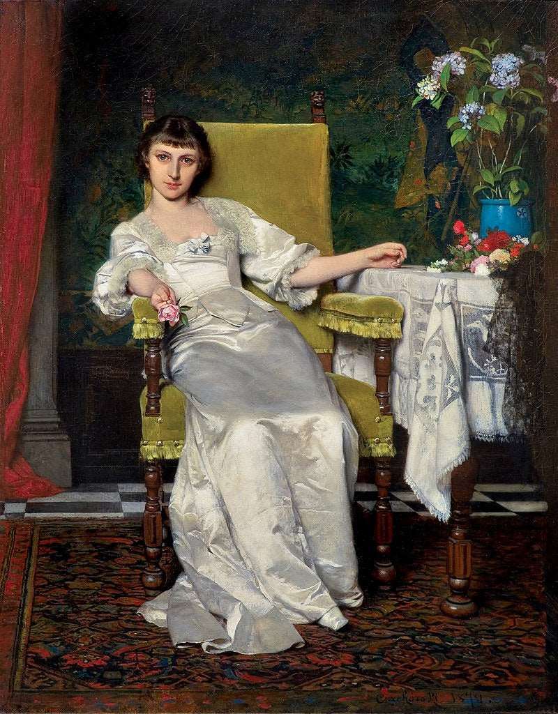 A lady with rose by Wladyslaw Czachorski — Oil Painting Reproduction