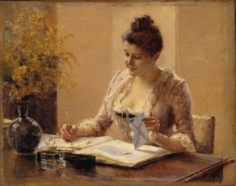 Dam Som Skriver Brev by Albert Edelfelt — Oil Painting Reproduction