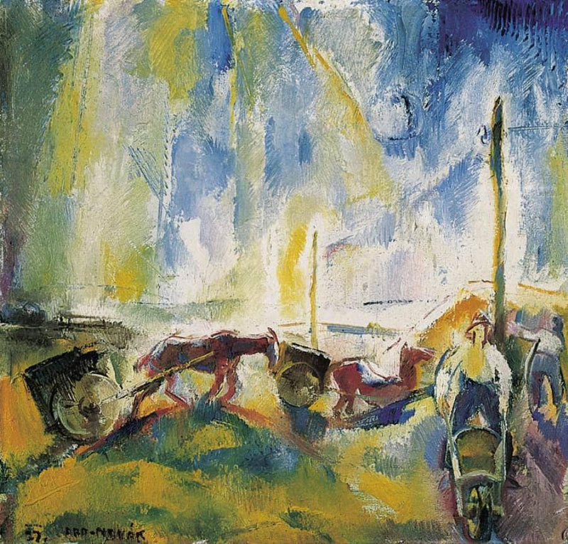Daylabourers with Wheelbarrows by Vilmos Aba-Novak — Oil Painting Reproduction