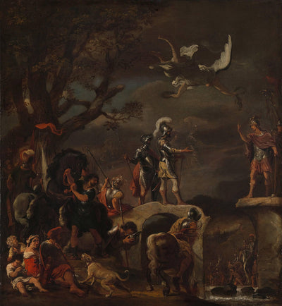 De Vredesonderhandelingen Tussen Claudius Civilis En Quintus Petillius Cerealis Op De Afgebroken Brug in modern living room