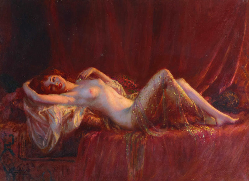 A reclining exotic beauty by Delphin Enjolras — Oil Painting Reproduction