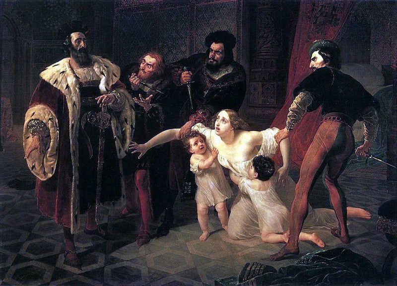 Death of Inessa de Castro, Morganatic Wife of Portuguese Infant Don Pedro by Karl Bryullov — Oil Painting Reproduction