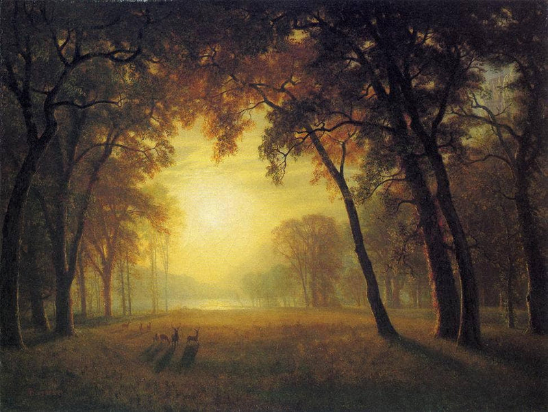 Deer in a Clearing by Albert Bierstadt — Oil Painting Reproduction