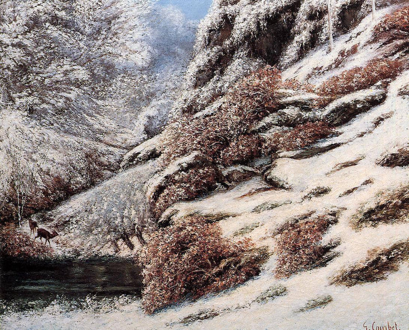 Deer in a Snowy Landscape by Gustave Courbet — Oil Painting Reproduction