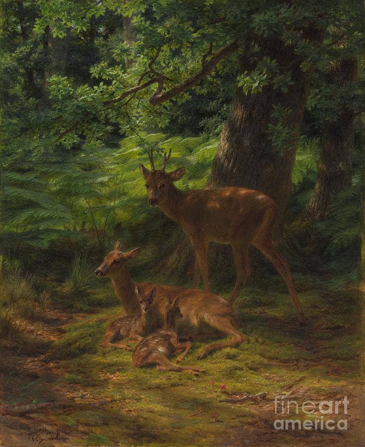 Deer in Repose by Rosa Bonheur — Oil Painting Reproduction