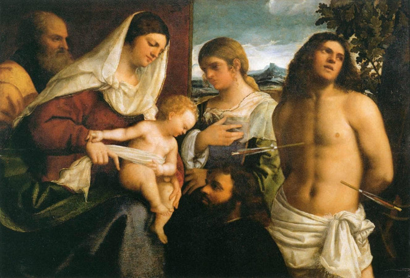 The Holy Family with St. Catherine, St. Sebastian and a Donor by Sebastiano del Piombo — Oil Painting Reproduction