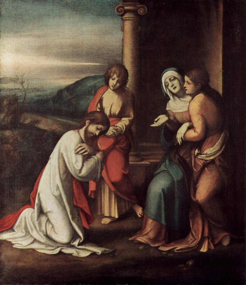 Departure of Christ from Mary, with Mary and Martha, the sisters of Lazarus by Correggio — Oil Painting Reproduction