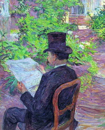 Desire Dehau Reading a Newspaper in the Garden in apartment