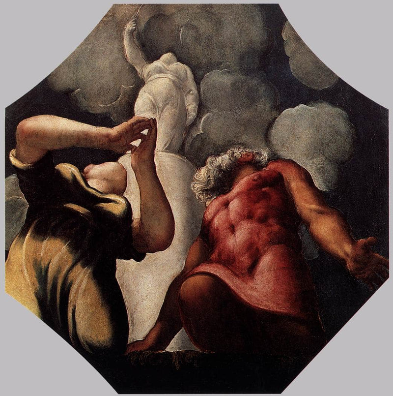 Deucalion and Pyrrha Praying before the Statue of the Goddess Themis by Tintoretto — Oil Painting Reproduction