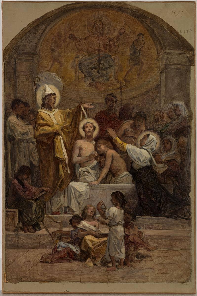 The Baptism of Saint Augustine (sketch for the Saint-Augustin church) by Diogène Maillart — Oil Painting Reproduction