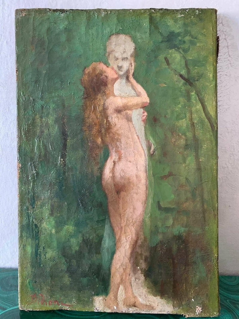 Nude woman kissing a statue by Francesco Didioni — Oil Painting Reproduction