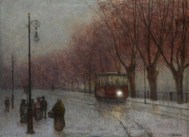 River Bank with Tram by Jakub Schikaneder — Oil Painting Reproduction