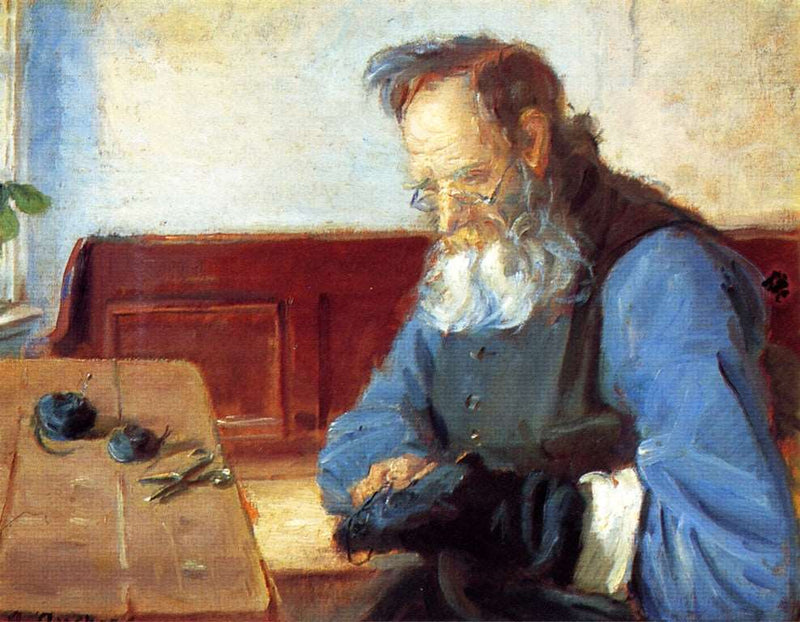 A Man Mending Socks by Anna Ancher — Oil Painting Reproduction