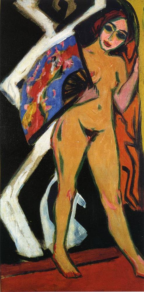 Dodo with Large Fan by Ernst Ludwig Kirchner, Oil Painting Reproduction